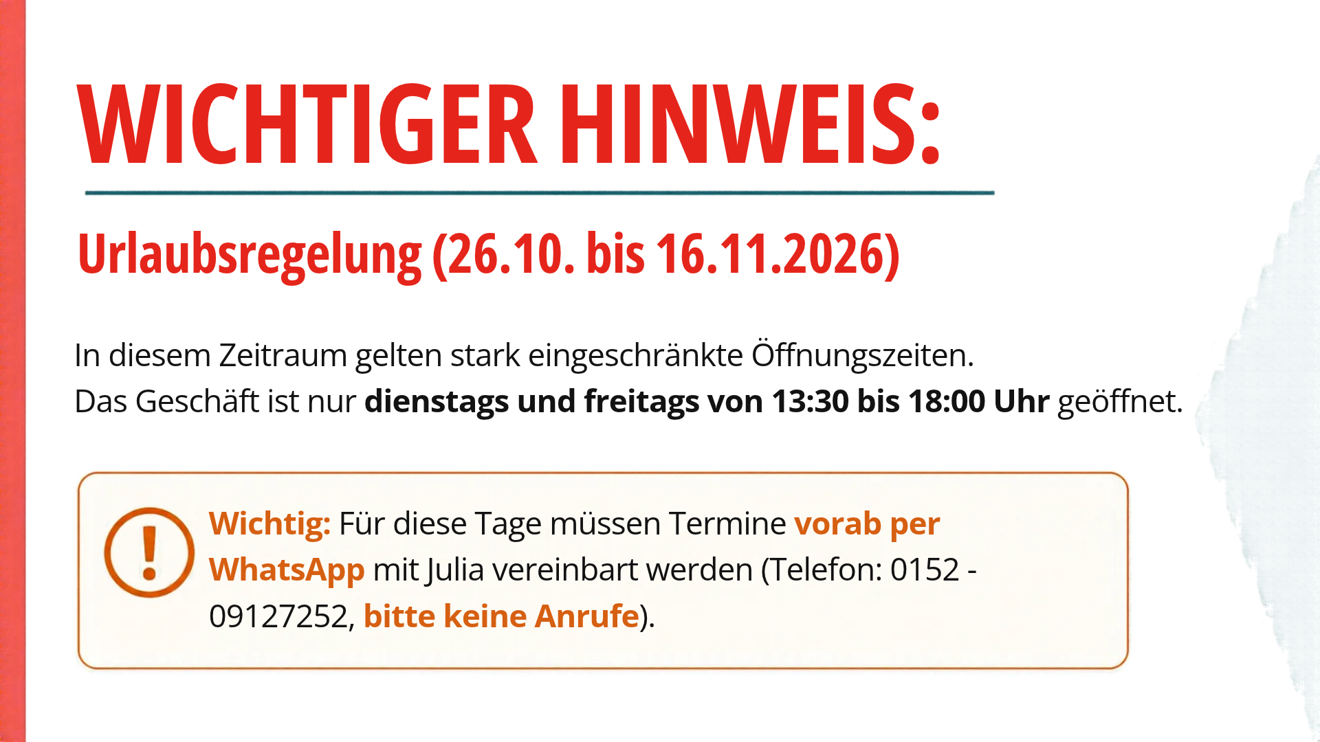 Urlaubshinweis